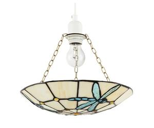 Chic Aqua Sky Blue and Emerald Green Dragonfly Tiffany Glass Pendant Light Shade | 31cm x 6cm | Amber Glass Round Beads by Happy Homewares
