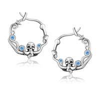 CHIC & ARTSY 925 Sterling Silver Octopus Earrings for Women - Blue CZ Octopus Tentacle Hoop Earrings