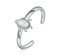 CHIC & ARTSY 925 Sterling Silver Sea Turtle Toe Rings for Women Adjustable Cuff Created Opal Second Toe Rings
