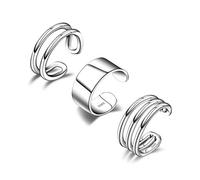 CHIC & ARTSY Ear Cuff No Piercing 925 Sterling Silver Ear Cuff Earrings Non-Piercing Fake Helix Cartilage Conch Cuffs Earrings for Women - 3Pcs Silver