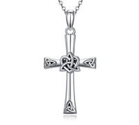 CHIC & ARTSY Solid 925 Sterling Silver Irish Celtic Trinity Knot Cross Necklace For Women Grandma Mom - 18" with 2" Extender