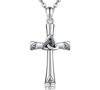 CHIC & ARTSY Solid 925 Sterling Silver Irish Celtic Trinity Knot Cross Necklace For Women Grandma Mom - 18" with 2" Extender