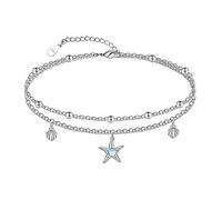 CHIC & ARTSY Starfish Anklet 925 Sterling Silver Starfish Anklets for Women Cute Starfish Anklets Womens White Ankle Bracelet Adjustable Layered Anklet Jewelry