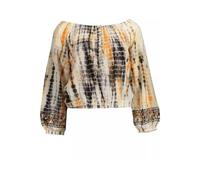 Chic Beige Long-sleeved Logo Top with Contrasts, female, Desigual, Blouses, Multicolor, 2XL, Blouses & Shirts 2XL