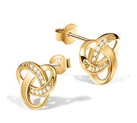 Chic Bijoux Knot Earrings for Women - With Round Cubic Zirconia stones and 925 Sterling Silver - Gift for Her Birthday, Yellow Gold Jewelry