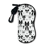 Chic Black Bows Soft Glasses Case, Elegant Bow Pattern Safety Sunglasses Cases with Zipper Hook Up, Portable Storage Travel Neoprene Eyeglasses Bag Sleeve 3x7 Inch