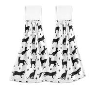 Chic Black Cats Fall Hanging Dish Hand Towels Custom Oven Tea Towels Set of 2 Absorbent Soft Cute Kitchen Bathroom Decor, 18.2 x 14 Inch