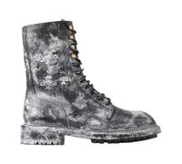 Chic Black Lace-Up Boots Grey-White - male - Dolce & Gabbana - Lace-up Boots - Gray - 6 UK - Shoes 6 UK