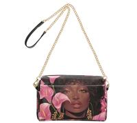 Chic Black Woman Pink Calla Lilies Crossbody Small Bags For Women Vegan Leather Cross Body Purses Zip Shoulder Handbags
