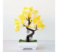Chic Bonsai Plastic Tree Decoration for Living Spaces Adds Life Without the Need for Care (Yellow)