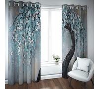 Chic Botanical Style Blackout Curtains Artistic Weeping Willow Flower Tree Window Curtains Thermal Insulated Noise Reducing Drapes 2 Panels (each W52xL84in)