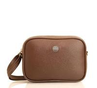 Chic Boxy Crossbody Purse, Top Zip Closure, Adjustable Shoulder Strap, Interior Pocket, Textured PU Leather (Brown)