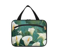 Chic Calla Lily Turquoise Hanging toiletries Bag for Women with Hook, Designer Waterproof Brush Bag for Traveling Women Camping estuches para maquillaje L