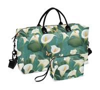 Chic Calla Lily Turquoise Large Bag Weekender Travel Overnight Bag Gym Bag with Toiletry Bag for Airplane Traveling 2 Pcs Set Bolsa de lona para