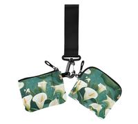 Chic Calla Lily Turquoise Women's Wallets Card Cases Cute Fashion ID Card Holders Protector with Zipper Coin Pocket for Women 2 Pcs, chic Calla Lily Turquoise, 1 size, Casual, Chic Calla Lily