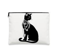 Chic Cat Makeup Bag, Elegant Feline Print Cosmetic Travel Pouch for Women, Stylish Small Canvas Zipper Organizer, Perfect Choice for Cat Lovers and Festivals, black, 7x9 Inch