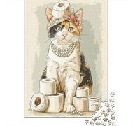 Chic Cat with Pearl Necklace Jigsaw Puzzles Puzzles for Adults Kids. 1000 Pieces Great Gifts Challenge Toy Educational Games Home Decoration for Adults& Kids Age 14 Years Up 52x38cm/1000pcs