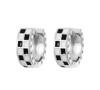 Chic Checker Small Hoop Cartilage Earrings for Women Girls Tiny Round Circle Huggie Hoops White Black Enamel Hypoallergenic Hooped Earrings Bff Gifts