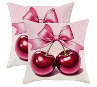 Chic Cherry Pillow Covers Set of 2, Vibrant Red Fruit Throw Pillow Cases, Summer Decorative Home Couch Cushion Covers for Living Room Sofa Bed 16x16 Inch