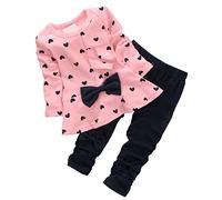 CHIC-CHIC 2pcs Baby Girl Kids Clothing Set Long Sleeve Bowknot T-Shirt Top + Pants Trousers Leggings Outfit (12-18 Months, Pink)
