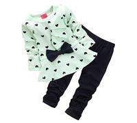 CHIC-CHIC 2pcs Baby Girl Kids Clothing Set Long Sleeve Bowknot T-Shirt Top + Pants Trousers Leggings Outfit (3-4 Years Old, Green)