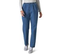 Chic Classic Collection Women's Cotton Pull-on Pant with Elastic Waist Jeans, Destruction Blue Denim, 12 UK/Petite