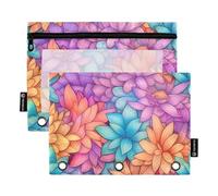 Chic Colorful Yellow Peach Flowers Rings Binder with Clear Window Zippered Pencil Bag Big Capacity Three Rings Binder School Class Office Organizers Multicolored 2 PCS