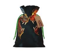 Chic Cool Two Fighting Roaring Dragon Christmas Gift Bags with Tags & Ribbon Ties, Xmas Drawstring Candy Treat Bag Christmas Gifts Sacks Reusable Gift Wrapping Bags for Holiday Party Favors Medium