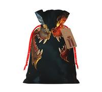 Chic Cool Two Fighting Roaring Dragon Christmas Gift Bags with Tags & Ribbon Ties, Xmas Drawstring Candy Treat Bag Christmas Gifts Sacks Reusable Gift Wrapping Bags for Holiday Party Favors Medium
