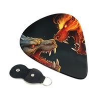 Chic Cool Two Fighting Roaring Dragon Guitar Picks 6 Pcs, 0.46mm Thickness Celluloid Plectrum with Leather Picks Holder, Personalized Guitar Pick for Bass Electric Acoustic Guitars Lovers Gift