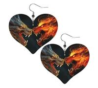 Chic Cool Two Fighting Roaring Dragon Leather Earrings Dangle Drop for Women Lightweight Heart Dangle Earrings Jewelry Fashion Pendant and Valentine Birthday Party Gift