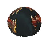 Chic Cool Two Fighting Roaring Dragon Shower Cap for Women Reusable Waterproof Shower Bonnet Washable Elastic Band Bath Hair Hat Double Layered Bath Cap Extra Large for Long Hair
