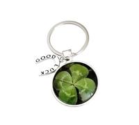 Chic Cottage Crafts Good Luck Four Leaf Clover Shamrock Keyring With Horseshoe Charm. New home job Keychain Gift