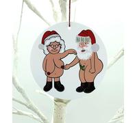 Chic Cottage Crafts Naughty Santa Christmas Ornament - Rude Tree Hanging Flat Bauble Decoration - Cheeky Mr & Mrs Claus Funny Xmas Party Decor Secret Santa Gift