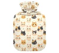 Chic Cute Cats Face Travel Hot Water Bottle with Soft Cover, 1L Hot Compresses for The Body for Hand Feet Warmer