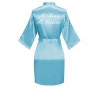 Chic Defend Women's Satin Robe Bride Bridesmaid Short Kimono Robes with Silver Rhinestones for Wedding Party Getting Ready, Light Blue, One Size