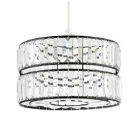Chic Designer Double Tier Easy Fit Pendant Shade with Rows of Clear Acrylic Prisms | 15cm x 25cm | Matte Black Metal Frame by Happy Homewares