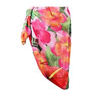 CHIC DIARY Beach Cover Up for Women Swimwear Chiffon Pareo Bikini Sarong Bathing Swimsuit Wrap Skirts (Pink Flower)