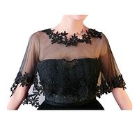 CHIC DIARY Elegant Wedding Dress Cape, Black Lace Tulle Cape with Floral Ornament, Perfect for Weddings & Evening Wear