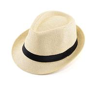 CHIC DIARY Panama Summer Fedora Trilby Straw Sun Hats for Men Women Beach Hat Classic (Beige)