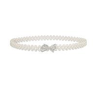 CHIC DIARY Women Bridal Pearl Belt White Beaded Elastic Crystal Rhinestone Waist Belt for Wedding Dress Belt (style 1)