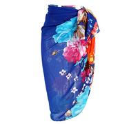CHIC DIARY Women Chiffon Pareo Beach Wrap Sarong Swimsuit Scarf Cover Up for Holiday (Blue-Flower)