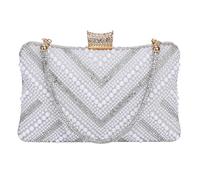 CHIC DIARY Women Pearl Evening Purse Party Clutch Bag with Sparking Rhinestone Handbag for Prom Wedding, Style 2, One Size