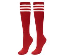 CHIC DIARY Women's Stripes Knee High Tube Socks Thigh Tights Casual High Stockings (Red)