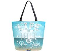 Chic Extra Large Shoulder Grocery Tote Bag, Beach Life is Better in Flip-Flops Canvas Reusable Handle Bags for Men Women Gym Weekender Picnic Beach Travel Home Storage Market Shopping