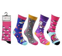 Chic Femme Ladies 4 Pair Pack Funny Novelty Jolly Dress Socks, Women's Casual Colorful Combed Cotton Socks, UK Size 4-8 (UK, Numeric, 4, 8, Regular, Regular, Rainbow & Unicorn)