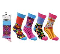 Chic Femme Ladies 4 Pair Pack Funny Novelty Jolly Dress Socks, Women's Casual Colorful Combed Cotton Socks, UK Size 4-8 (UK, Numeric, 4, 8, Regular, Regular, Flower Power)