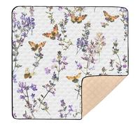 Chic Floral Butterflies White Soft Foam Baby Activity Play Mat for Indoor Outdoor Cozy Breathable Activity Gym Mat for Babies Infants Toddlers, 50'' x 50''