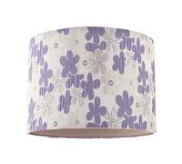 Chic Floral Round Drum Fabric Lamp Shade with Lilac and White Daisies | 18cm x 25cm | Luxurious White Cotton Inner Lining by Happy Homewares
