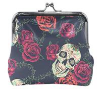 Chic Floral Skull Dark Personalized Women's Cute Coin Purse Leather Buckle Kiss Lock Card Wallet Change Purse, Chic Floral Skull Dark, OneSize